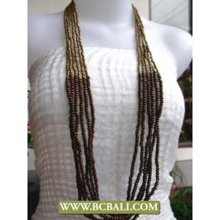 Golden Beads and Wooden Long Necklace Fashion